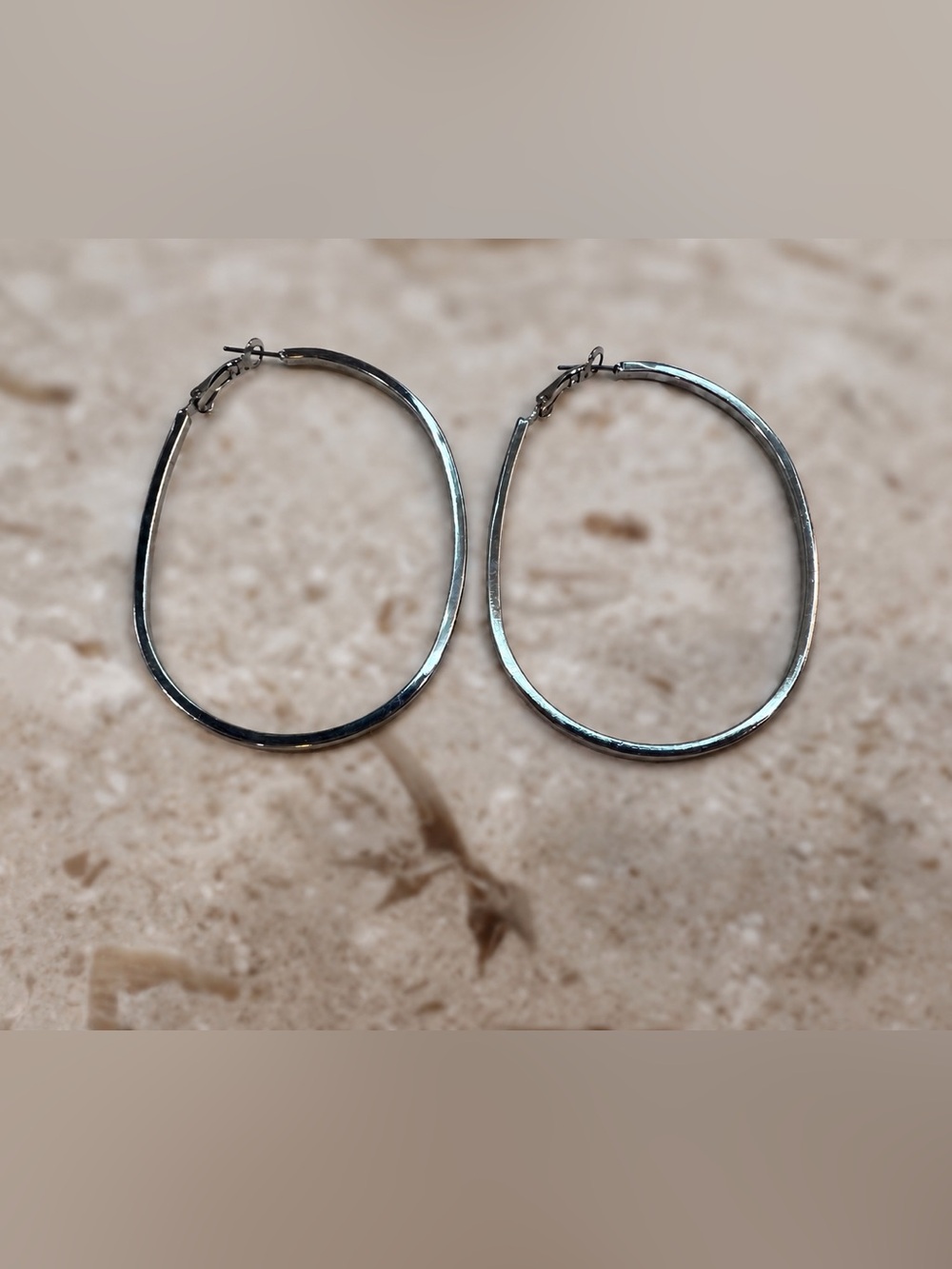 Silver Hoop Earrings - Classic Oval Hoops